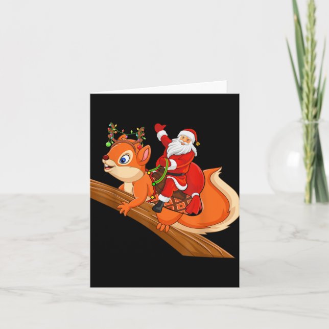 Xmas Family Matching Funny Santa Riding Squirrel C Kort (Framsida)