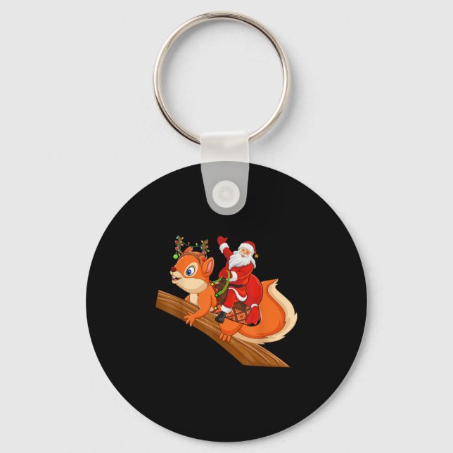 Xmas Family Matching Funny Santa Riding Squirrel C Nyckelring (Framsida)