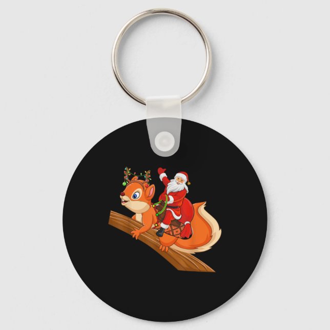 Xmas Family Matching Funny Santa Riding Squirrel C Nyckelring (Framsida)