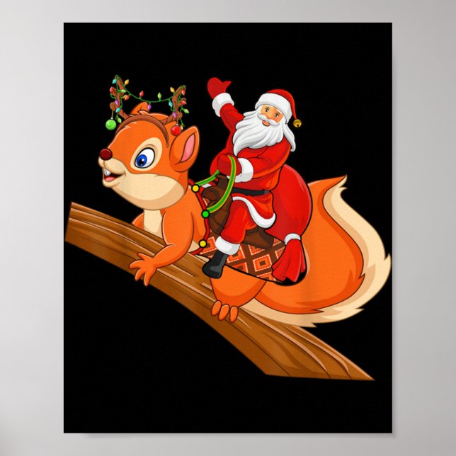 Xmas Family Matching Funny Santa Riding Squirrel C Poster (Framsidan)