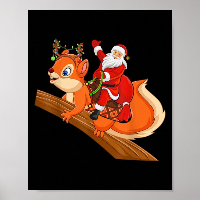 Xmas Family Matching Funny Santa Riding Squirrel C Poster (Framsidan)
