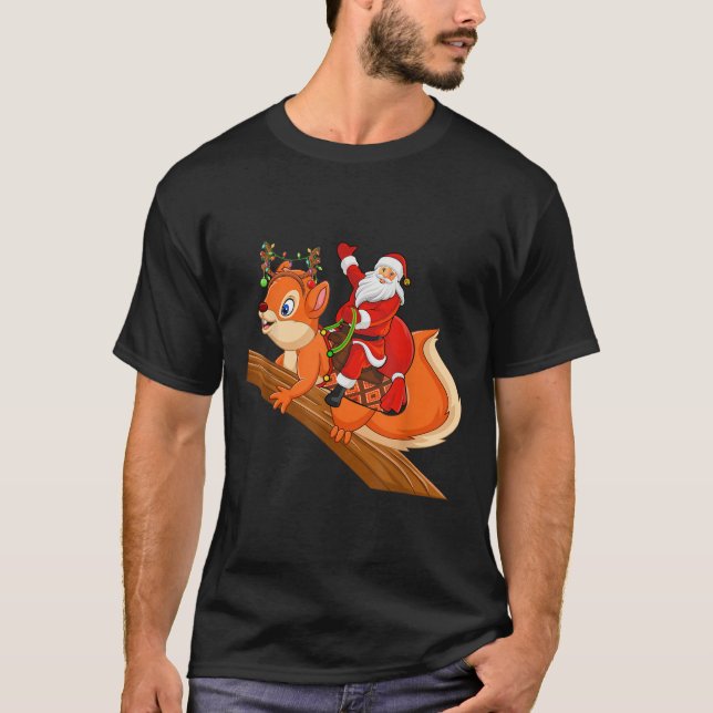 Xmas Family Matching Funny Santa Riding Squirrel C T Shirt (Framsida)