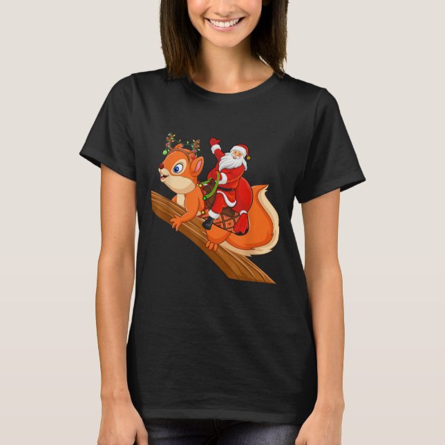 Xmas Family Matching Funny Santa Riding Squirrel C T Shirt (Framsida)