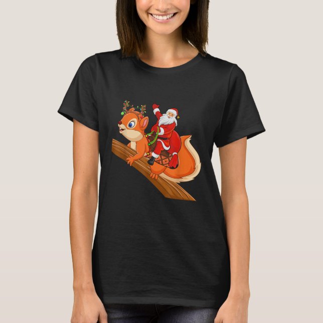 Xmas Family Matching Funny Santa Riding Squirrel C T Shirt (Framsida)