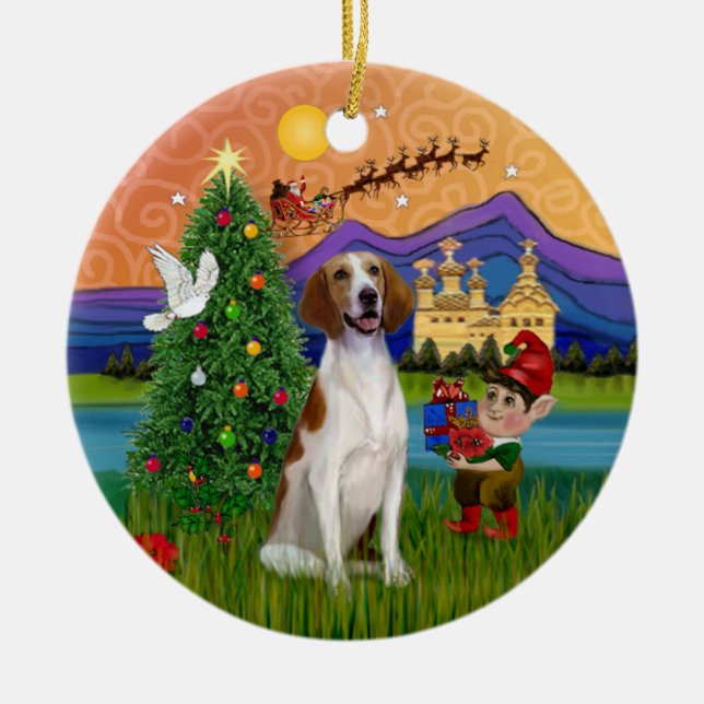 Xmas Fantasy - Amerikansk rävhund Julgransprydnad Keramik (Framsidan)
