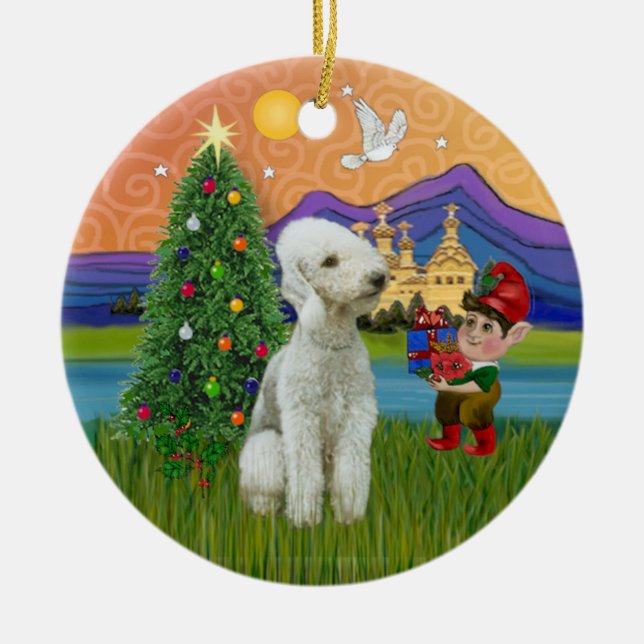 Xmas Fantasy - Bedlington Terrier Julgransprydnad Keramik (Framsidan)