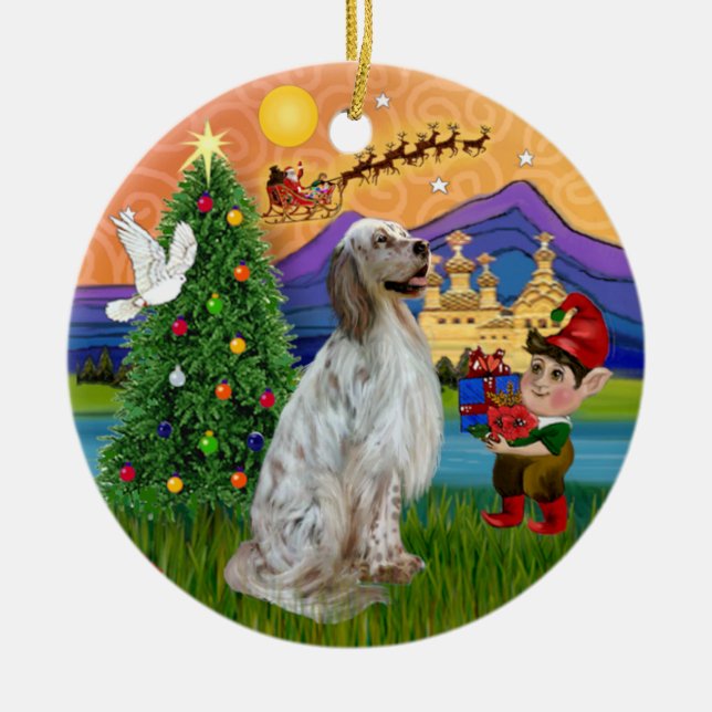 Xmas Fantasy - Engelsk Setter Julgransprydnad Keramik (Framsidan)
