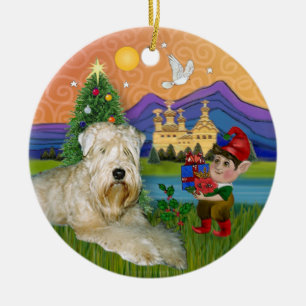 Xmas Fantasy - Mjukpälsad Wheaton Terrier Julgransprydnad Keramik