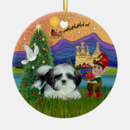 Xmas Fantasy - Shih Tzu (svart-vit) Julgransprydnad Keramik