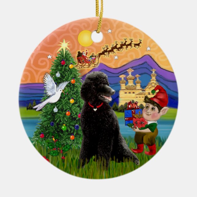 Xmas Fantasy - Svart Standard Pudel Julgransprydnad Keramik (Framsidan)