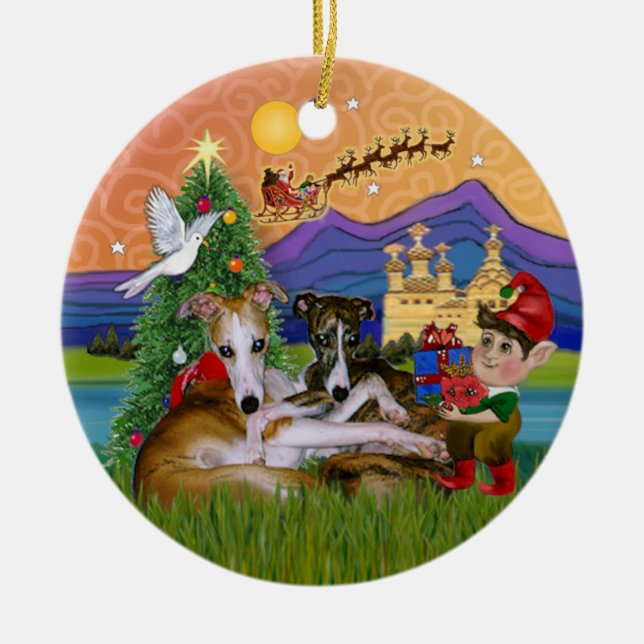Xmas Fantasy - Två vinthundar Julgransprydnad Keramik (Framsidan)