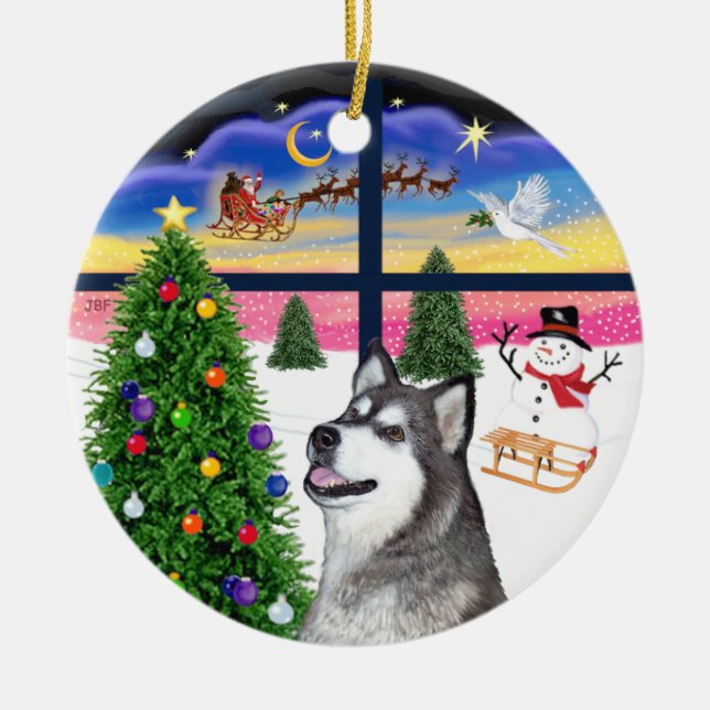 Xmas-fönster - Alaskan Malamute Julgransprydnad Keramik (Framsidan)