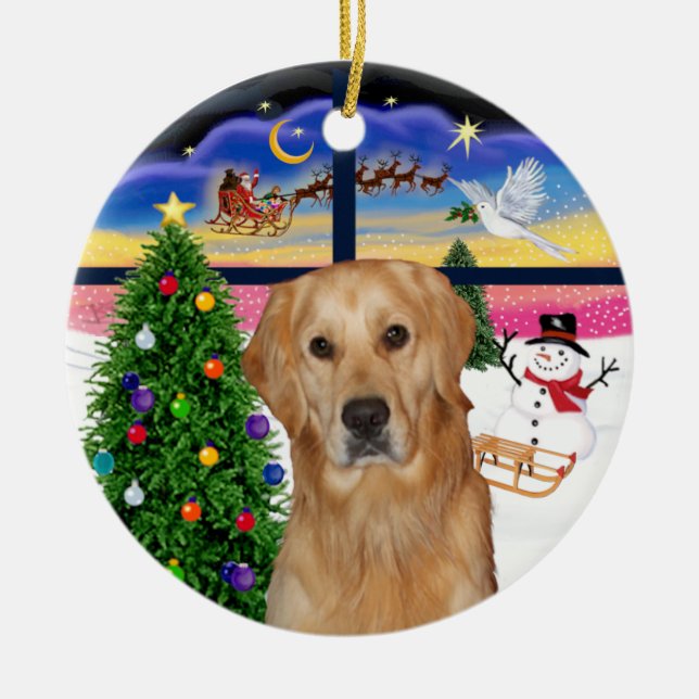 Xmas-fönster - Golden Retriever (K) Julgransprydnad Keramik (Framsidan)