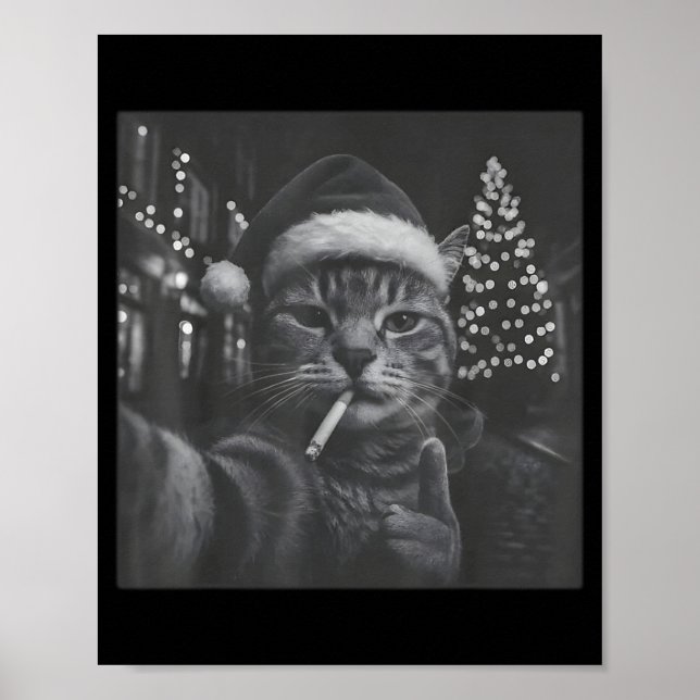 Xmas Funny Smoking Cat Cigarette Kitty Gen Z Meme  Poster (Framsidan)