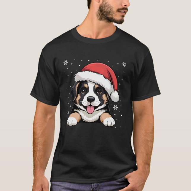 Xmas German Shepherd Dog Wearing Santa Hat Pet Ani T Shirt (Framsida)