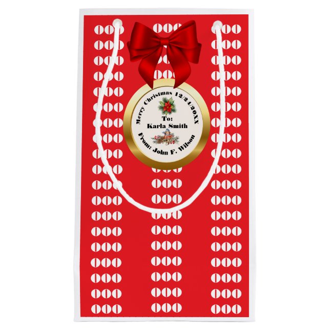 XMAS GIFT BAG editable numbers red ribbon (Framsidan)