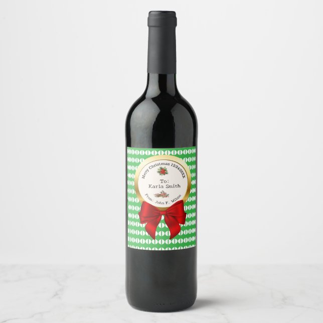 XMAS GIFT BAG green & red numbers editable Vinflaska Etikett (Framsida)