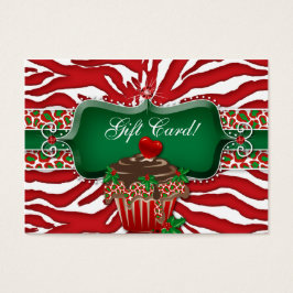 Xmas Gift Card Cuptårta Zebra Leopard Heart Visitkort