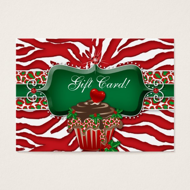 Xmas Gift Card Cuptårta Zebra Leopard Heart Visitkort (Framsidan)