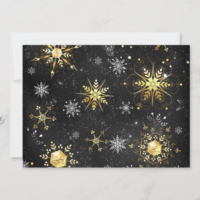 Xmas Golden Snowflakes on Black Background Inbjudningar (Framsida)