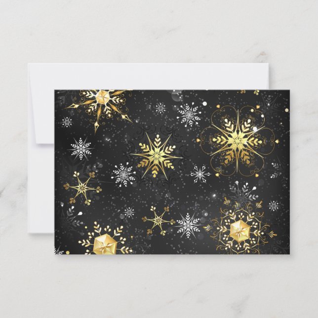 Xmas Golden Snowflakes on Black Background OSA Kort (Framsida)