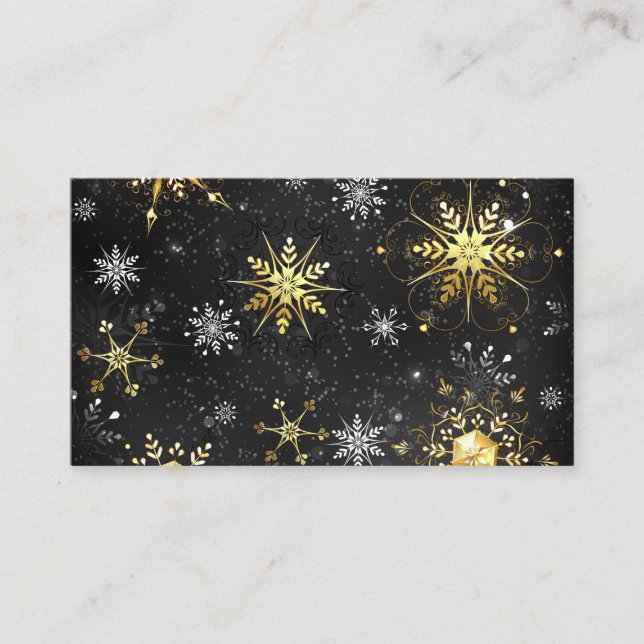 Xmas Golden Snowflakes on Black Background Placeringskort (Framsida)