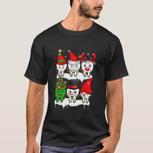 Xmas Group Santa Reindeer Elf Teeth Dentist Job De T Shirt (Framsida)