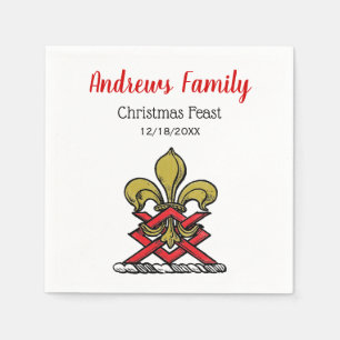 Xmas Guld Röd Heraldisk Crest Fleur de Lis Emblem Pappersservett
