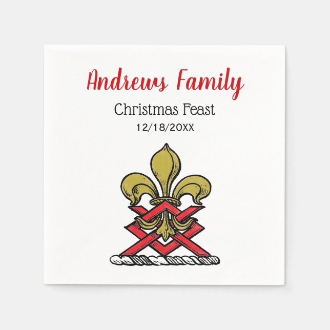 Xmas Guld Röd Heraldisk Crest Fleur de Lis Emblem Pappersservett (Framsidan)