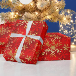Xmas Guld Röd Vinröda Vinter Snöflingor Presentpapper