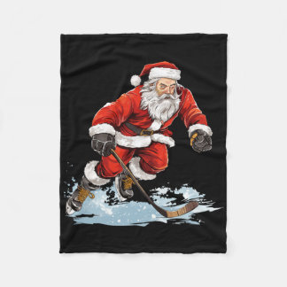 Xmas Holiday Fun Santa Playing Ice Hockey Christma Fleecefilt