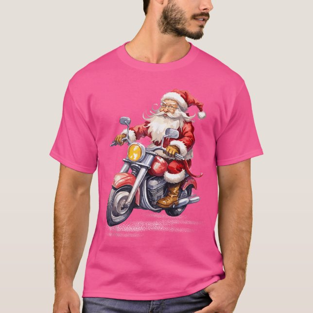 Xmas Holiday Funny Santa Ride Motorbike Christmas T Shirt (Framsida)