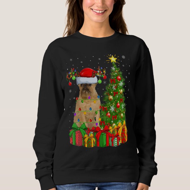 Xmas Holiday Light Santa Brussels Griffon Dog Chri T Shirt (Framsida)