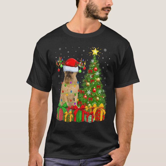 Xmas Holiday Light Santa Brussels Griffon Dog Chri T Shirt (Framsida)
