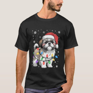 Xmas Holiday Light Santa Funny Shih Tzu Dog Christ T Shirt