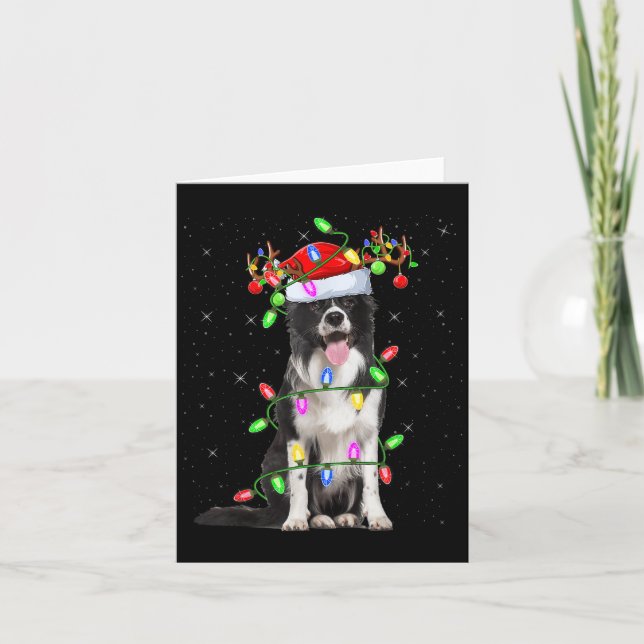 Xmas Holiday Lighting Santa Border Collie Dog Chri Kort (Framsida)