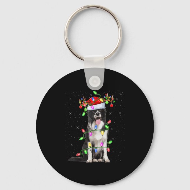 Xmas Holiday Lighting Santa Border Collie Dog Chri Nyckelring (Framsida)