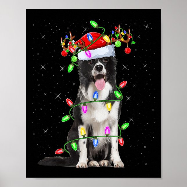 Xmas Holiday Lighting Santa Border Collie Dog Chri Poster (Framsidan)