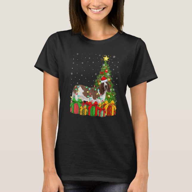 Xmas Holiday Lights Santa Basset Hound Dog Christm T Shirt (Framsida)