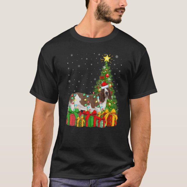 Xmas Holiday Lights Santa Basset Hound Dog Christm T Shirt (Framsida)