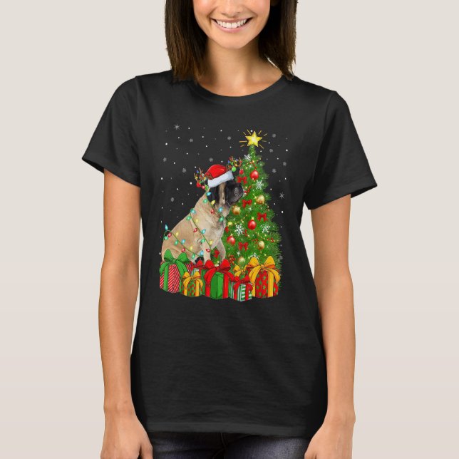 Xmas Holiday Lights Santa English Mastiff Dog Chri T Shirt (Framsida)
