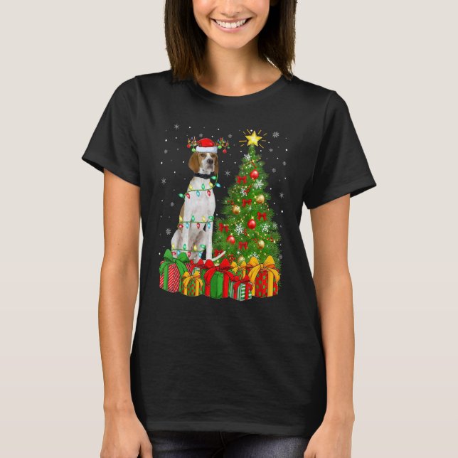 Xmas Holiday Lights Santa English Pointer Dog Chri T Shirt (Framsida)
