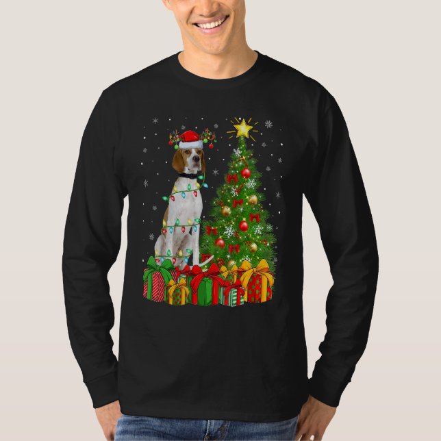 Xmas Holiday Lights Santa English Pointer Dog Chri T Shirt (Framsida)