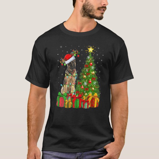 Xmas Holiday Lights Santa German Shepherd Dog Chri T Shirt (Framsida)