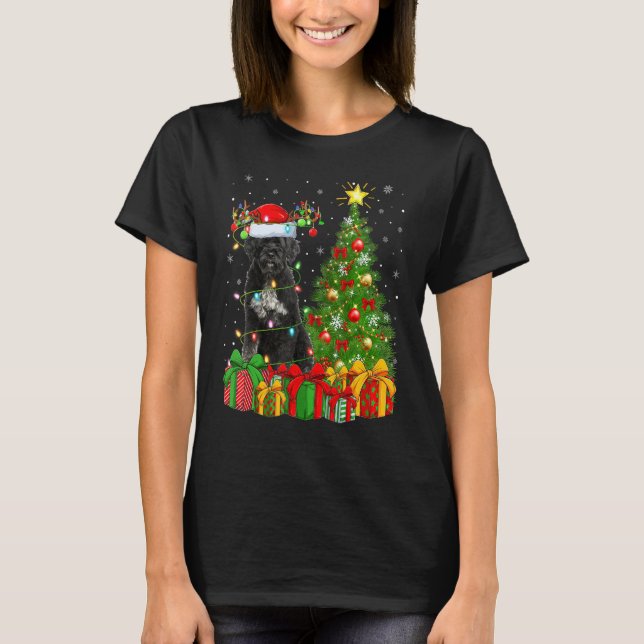Xmas Holiday Lights Santa Giant Schnauzer Dog Chri T Shirt (Framsida)