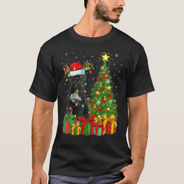 Xmas Holiday Lights Santa Giant Schnauzer Dog Chri T Shirt (Framsida)