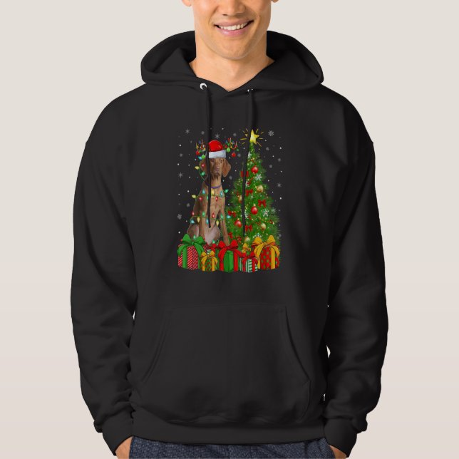 Xmas Holiday Lights Santa Vizsla Dog Christmas Tre Hoodie (Framsida)