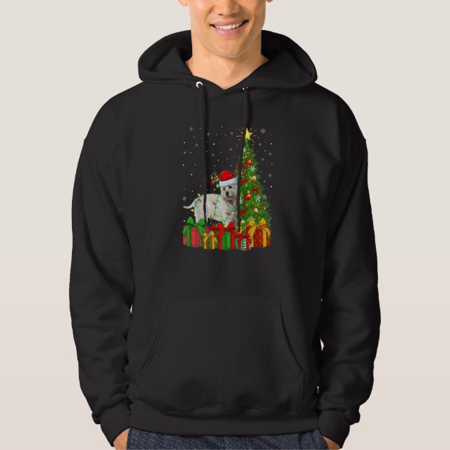 Xmas Holiday Lights Santa Westie Dog Christmas Tre Hoodie (Framsida)