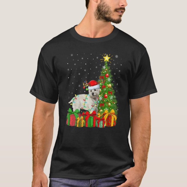 Xmas Holiday Lights Santa Westie Dog Christmas Tre T Shirt (Framsida)