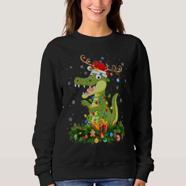 Xmas Holiday Reindeer Hat Santa Alligator Christma T Shirt (Framsida)